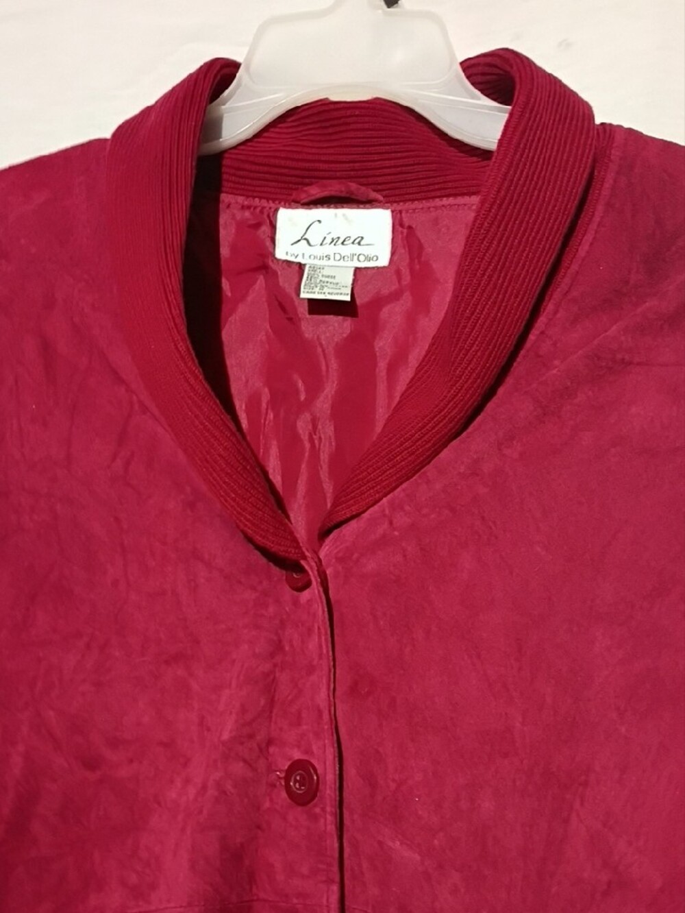 Vintage Red Crimson Button-Front Leather Knit Jacket, Louis Dell' Olio NWOT 8 - Picture 3 of 13